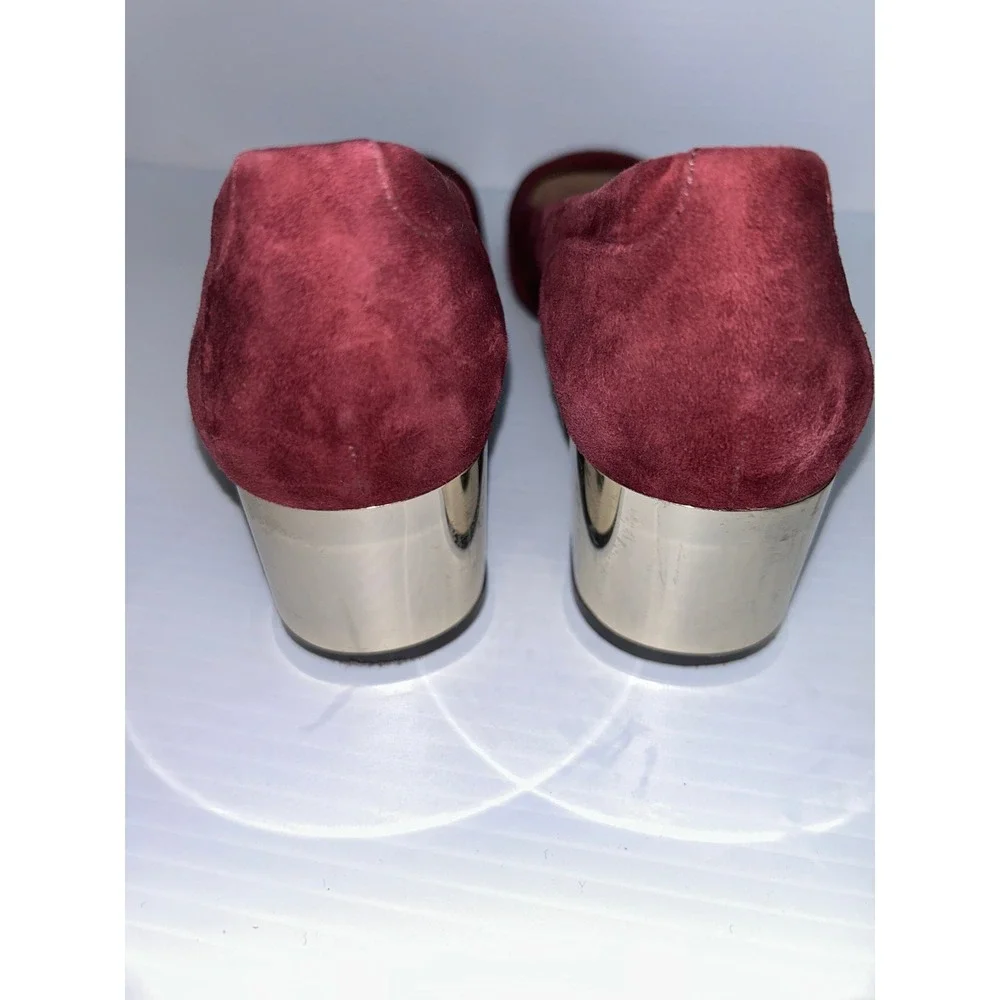 Tory Burch Gigi Burgundy Suede Gold Block Heel Round Toe Pumps Shoes Womens 9.5M